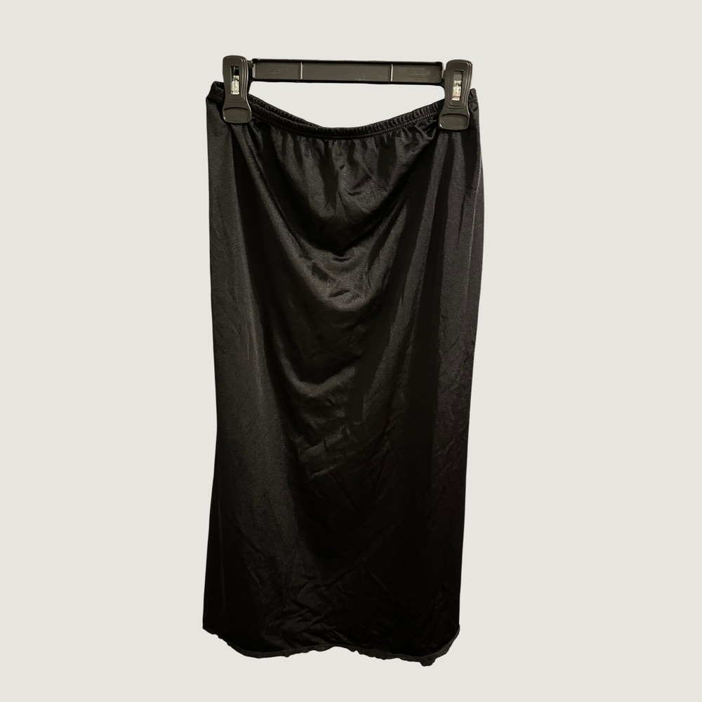 Secret Treasures Black Lace Trim Half Slip Midi Slit Lingerie Skirt Size L 32in